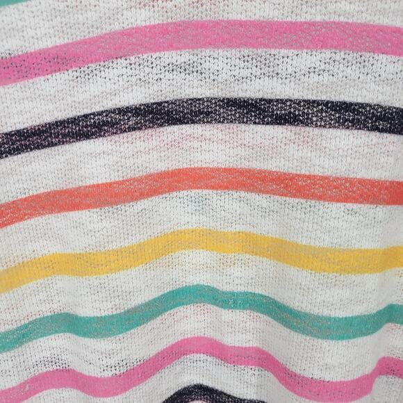 Bibi Womens Sz M Short Sleeve V Neck Rainbow Stripe Shirt Loose Knit - Picture 2 of 4